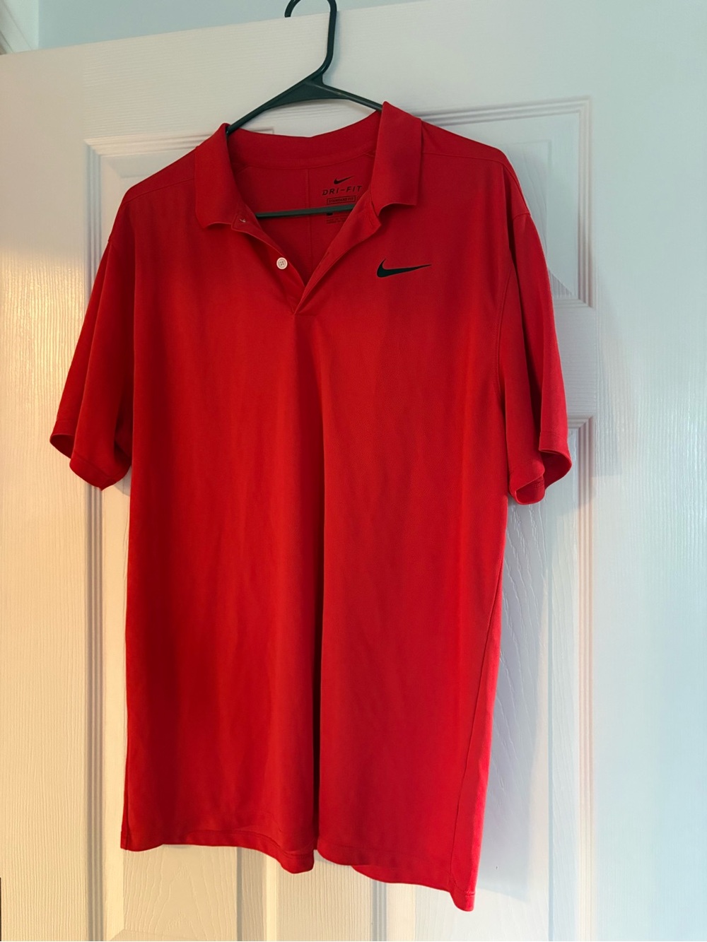 Nike Red Short-Sleeve Dri-FIT Polo with Black Swoosh